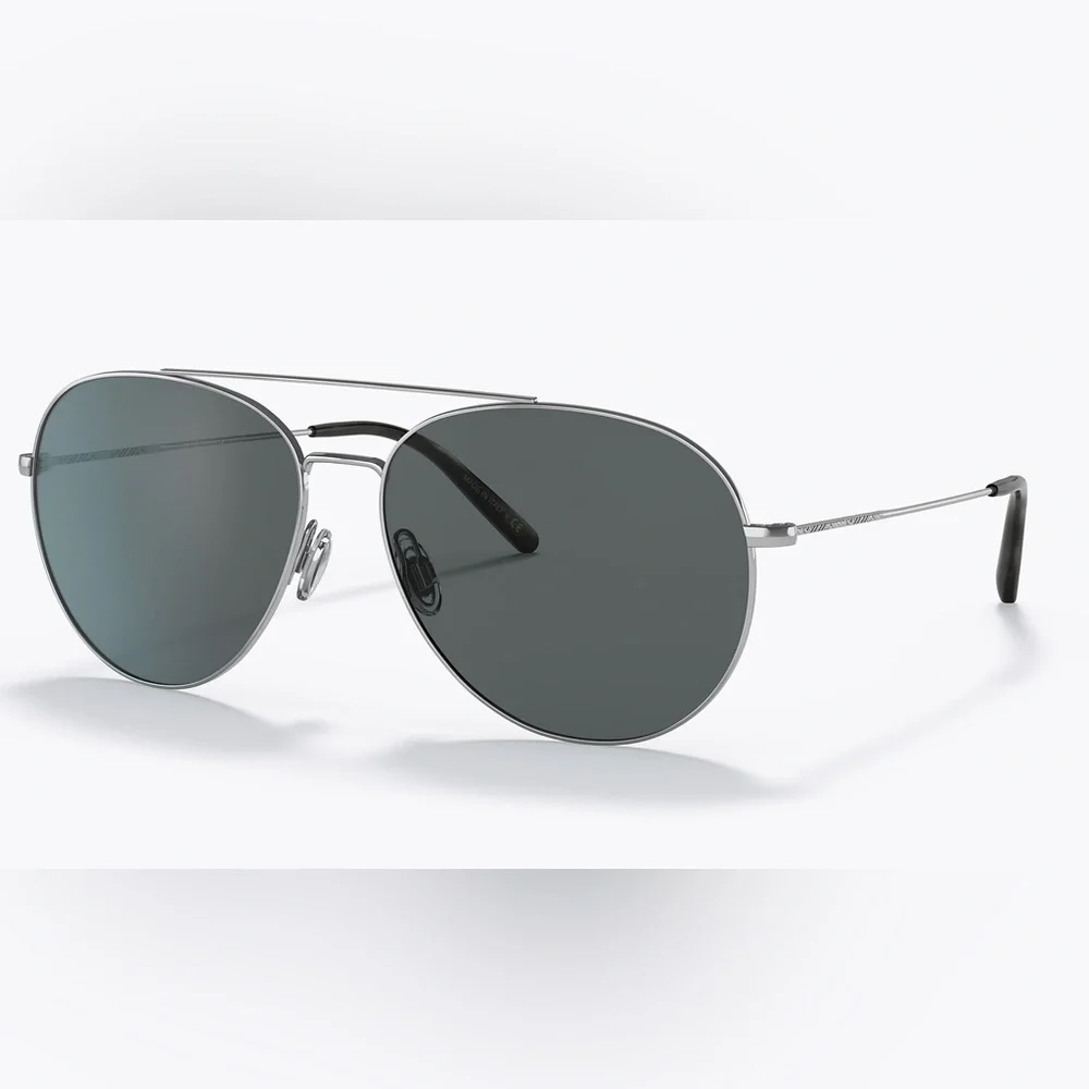 OLIVER PEOPLES AIRDALE Classic Aviator Sunglasses with Silver Frame and Gray